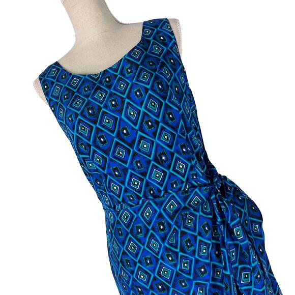 Spenser Jeremy 100% Silk Maxi Dress Blue Geometric Print Sleeveless Size 8 - Picture 2 of 7